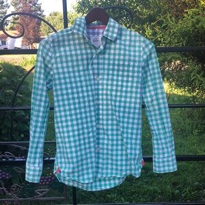 Mini Boden green check long sleeve shirt size 11-12 Child